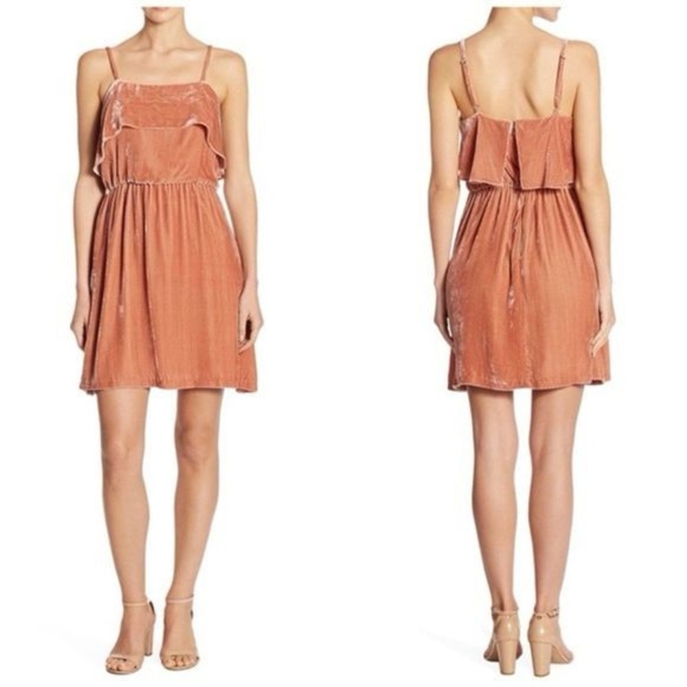 Alice + Olivia $330 MSRP! Alexis Ruffled Velvet Mini Dress in Rose Tan! NWOT